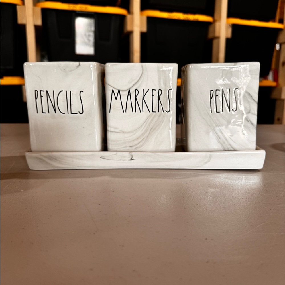 Rae Dunn White Pencils/Markers/Pens Desk Organizer Set